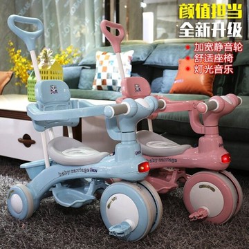 兒童三輪車 1-3-6歲 手推桿 腳踏車 滑行車 音樂助步車 幼兒腳踏車 四輪童車yf17554