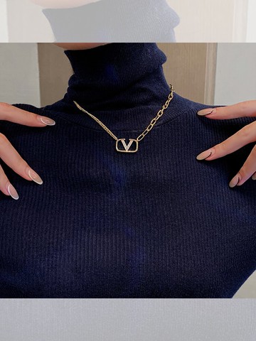 V字母項鏈輕奢小眾個性拼接鏈條鎖骨鏈韓國氣質網紅百搭毛衣鏈女
