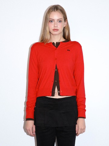 Classic Crew Neck Cardigan [RED]