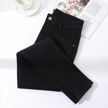 高腰牛仔褲女2025秋冬加絨九分緊身顯瘦大碼胖MM黑色小腳鉛筆褲子