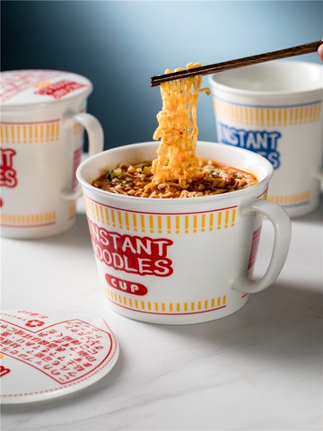 日式泡面碗帶蓋學生宿舍陶瓷可愛碗單個家用拉面碗大號上班族創意