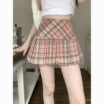 WIT#美式格子jk半身裙女夏季高腰顯瘦學院風短裙防走光ins百褶裙