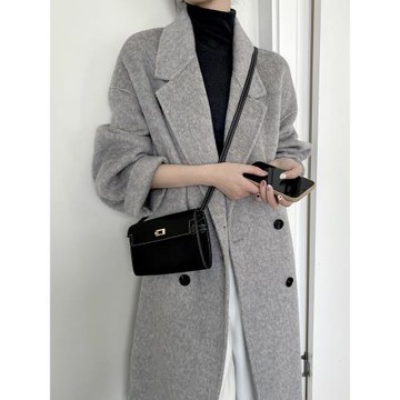 (免運)2024秋冬裝新款羊毛無羊絨雙面呢高級灰色大衣中長款毛呢外套女