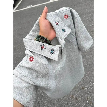美式立體刺繡短袖polo衫男款夏季痞帥高級感翻領t恤重磅正肩...百搭 復古寬鬆 百搭ins  基本款 圓領 重磅純棉