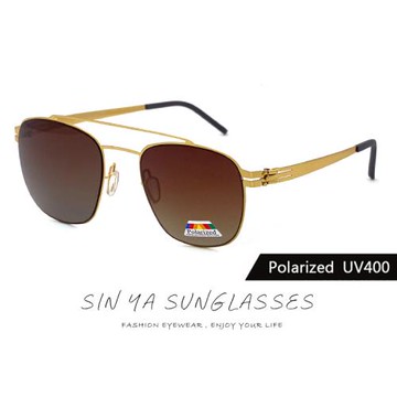 【SINYA】頂級薄鋼無螺絲彈力偏光墨鏡 Polarized雙槓飛行框墨鏡 金框茶片 輕量17g/防眩光/遮陽/抗UV400 N271