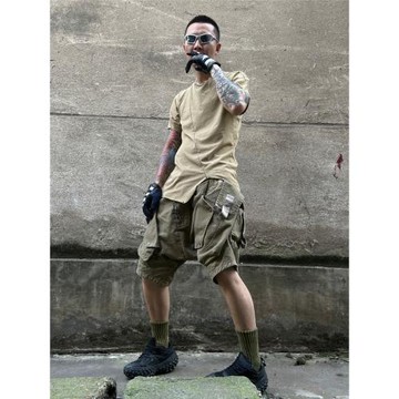 drklei美式廢土風機能休閑男式工裝短褲立體口袋寬松中腰夏季外穿