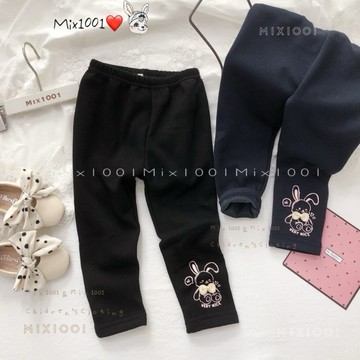 🌈✨mix1001 厚刷毛❄️手繪感打招呼兔兔內搭褲✨兒童蝴蝶結小兔子內搭褲 5-17