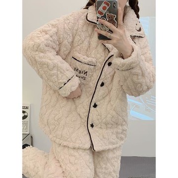 睡衣女冬季韓版三層夾棉加厚甜美少女保暖珊瑚絨可外穿家居服套裝