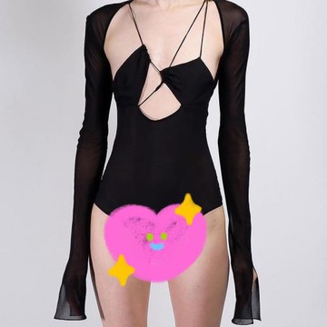 歐美辣妹性感掛脖心機連體上衣網紗打底衫t恤女小眾設計感解構風