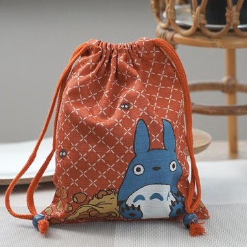 真愛日本 宮崎駿 吉卜力 日本製 和風束口袋M 中藍龍貓橡果 龍貓totoro 束口袋 收纳袋 雜物包 化妝包 整理袋 糖果袋
