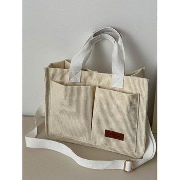 職業女士手提公文包外出通勤條絨簡約單肩大包包ins大容量帆布包