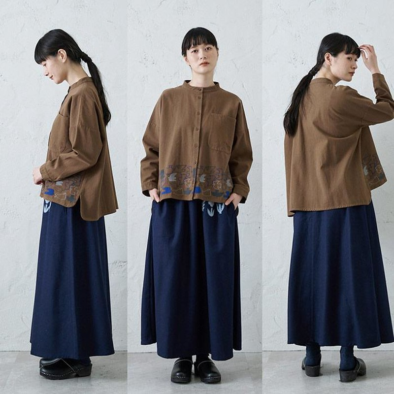 とり刺繍ボックスシャツ レディース トップス 長袖 大人の