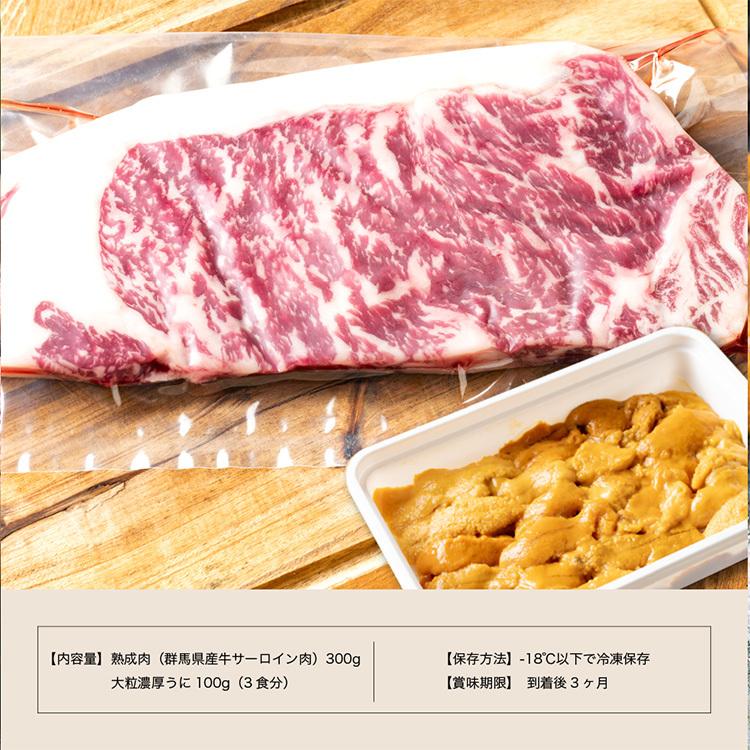 送料無料：熟成上州牛 サーロイン 300gと 大粒濃厚 うに 100gのセット 肉 ステーキ 和牛 肉 熟成 海鮮  美味しい お取り寄せ 内祝い プレゼント