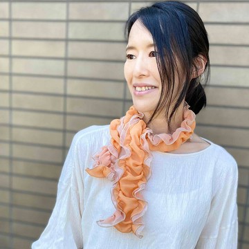 Ballett 迷你褶皺圍巾 橘色 蓬鬆柔軟雪紡材質 日本製