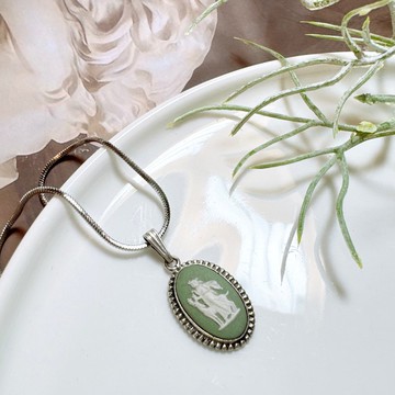 【西洋古董飾品】正版純銀Wedgwood英國皇室 獅子印記陶瓷 項鍊