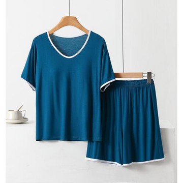 帶胸墊睡衣女夏薄款冰絲涼感短袖短褲可外穿莫代爾文胸家居服套裝