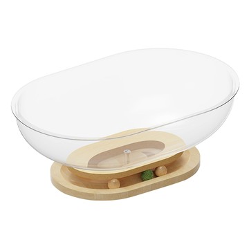 AOYI 奧藝 橢圓形太空艙貓跳台 M 壓縮板亞克力材質  1個  橢圓形太空艙 透明色 + 木頭色