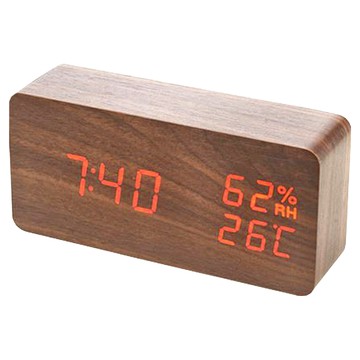 Itson LED 顯示溫度濕度木質時鐘 鬧鐘 亮度 日期  Walnut
