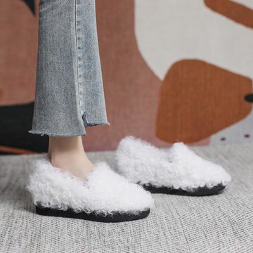 厚底毛毛鞋女外穿新款時尚百搭一腳蹬防滑羊毛棉鞋內增高冬季舒適