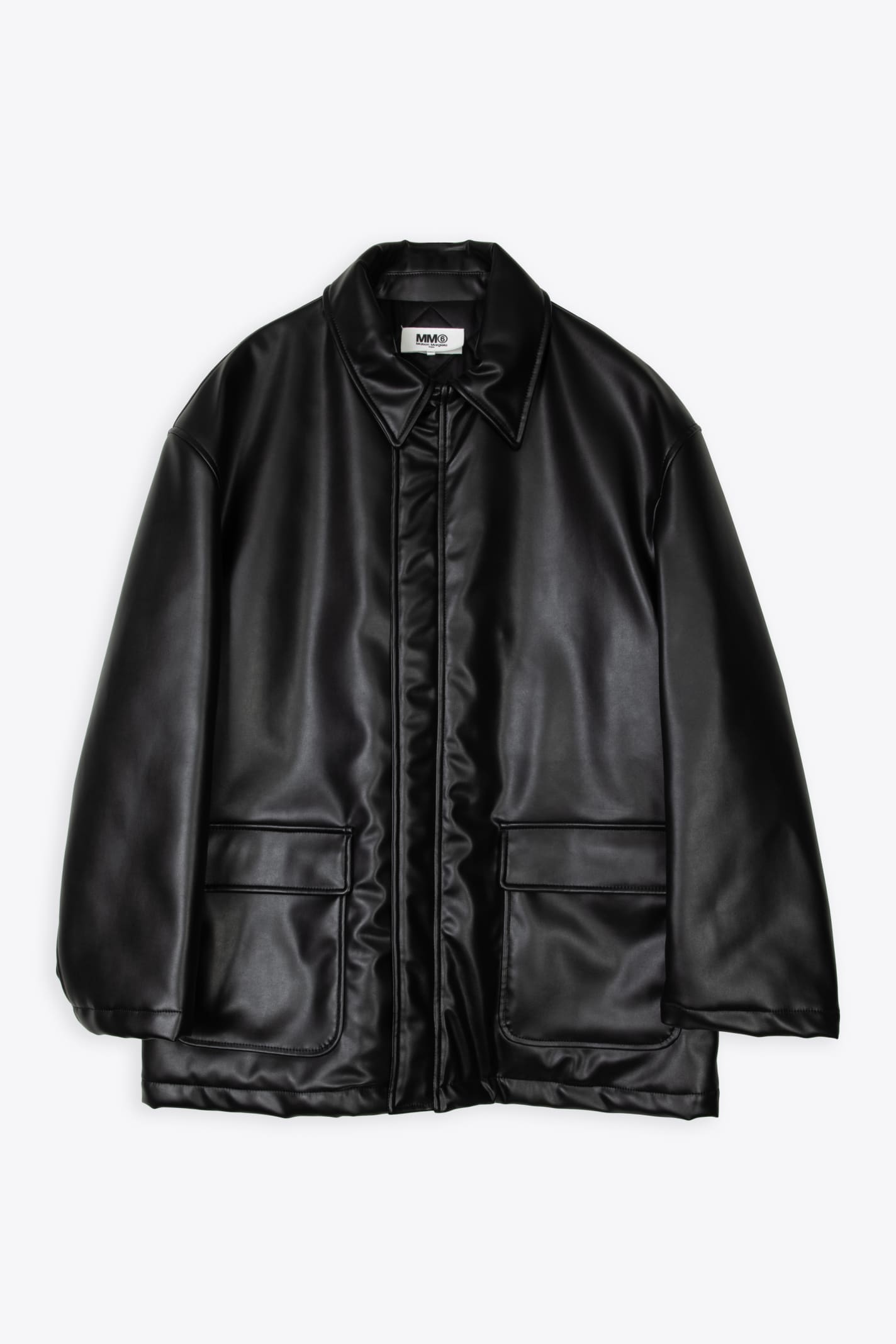 MM6 Maison Margiela Kaban Black Syntethic Leather Car-coat With Back Logo