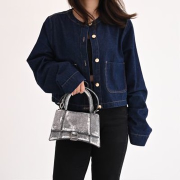 BALENCIAGA Hourglass 經典刷舊塗層布手提兩用沙漏包(黑白)