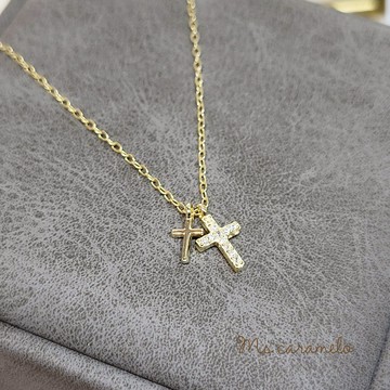送禮物 現貨商品【焦糖小姐 Ms caramelo】 925純銀鍍K黃 十字架項鍊