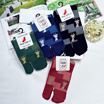 TABI-JI奈良足袋襪(分趾襪)-中高襪(23-25公分)-鹿族(紅/綠/藍)