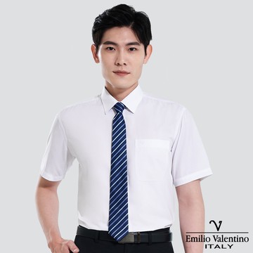 【Emilio Valentino】仿天絲素面短袖襯衫-白