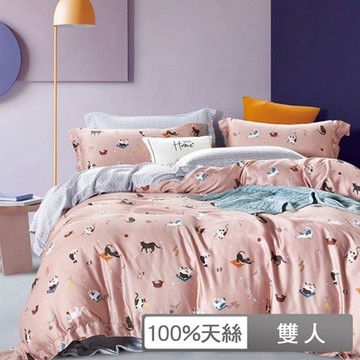 貝兒居家寢飾生活館 100%天絲四件式兩用被床包組 雙人 快樂時光粉