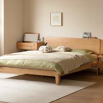 hoi! 源氏木語和素橡木原木色斜靠雙人加大180x190高背床架 Y00B84