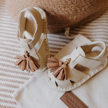 Swan天鵝童鞋-雙色流蘇寶寶學步涼鞋1642-卡其