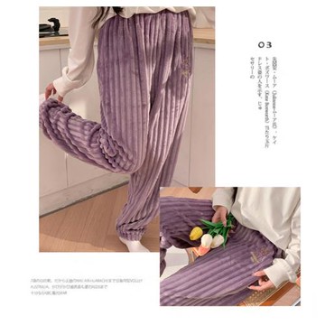 AKARA 發熱爆款 法蘭絨手感保暖蓄熱紫居家睡褲長褲 (中大尺碼 2XL 秋冬 發熱 長褲 刷毛褲)