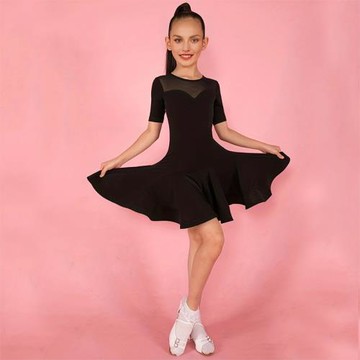 新款拉丁舞考級服女童少兒拉丁舞連衣裙舞蹈練功服大擺裙表演服裝