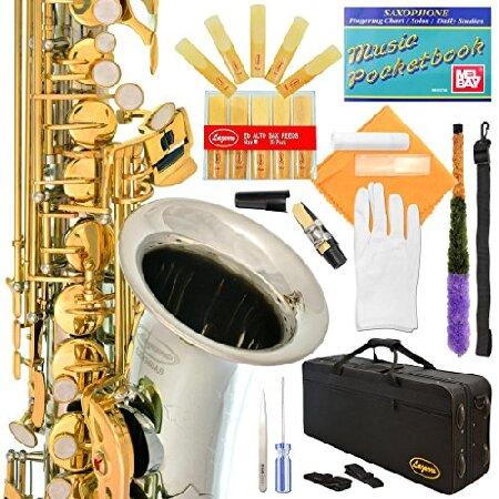 360-2C Silver Body Gold Keys Eb E Flat Alto Saxophone Sax Lazarro 11 Reeds,Music Pocketbook,Case,Care Kit 24 Colors with Silver or Gold 並行輸入品