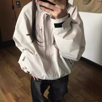 外套女春秋款百搭寬鬆設計感小眾男女款潮牌工裝夾克上衣