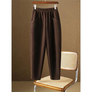 咖色哈倫褲女秋冬新款大碼褲子寬松顯瘦休閑小個子九分中年蘿卜褲