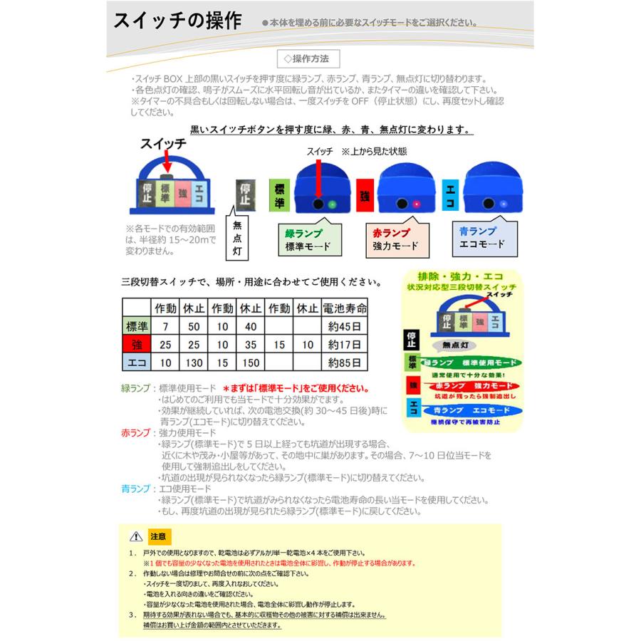 モグラ退治 もぐら追出し 乾電池付き モグラ撃退器 もぐら退治 モグラ もぐら 撃退 対策 防獣用品 害獣対策器 害獣対策器装置 害獣駆除 農業 庭 花壇 新栄 DG010