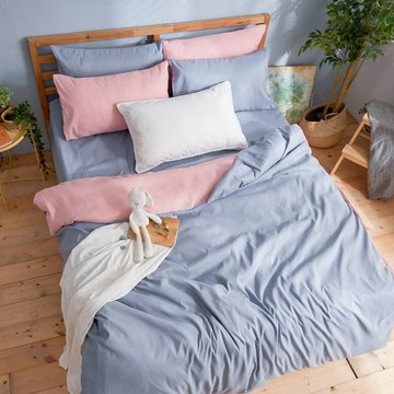 床包被套組(薄被套)-單人 / 舒柔棉三件式 / 愛麗絲藍床包+粉藍被套 台灣製