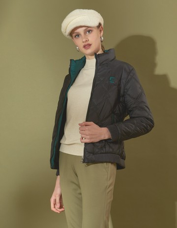 ★【喜芝梅】菱格暖冬 都會風尚質感防風立領輕盈時尚羽絨棉外套(黑色；M) 225550078