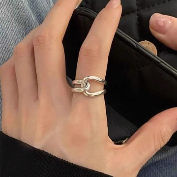 免運🔮極簡雙層交錯金屬素圈戒指女小衆設計感精緻開口食指戒ins冷淡風戒指 口戒指 情人節 生日禮物 女生戒指 對戒 尾