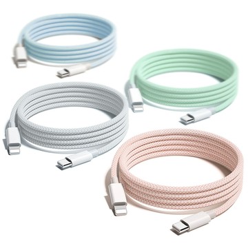 Type-C 編織快充充電線 200cm(MFi認證 傳輸線 for iPhone)天藍