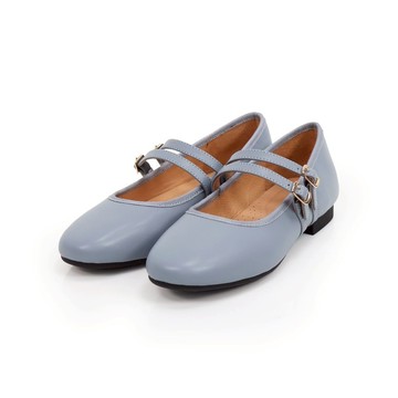 viina 雙細帶全真皮平底瑪莉珍鞋-灰藍