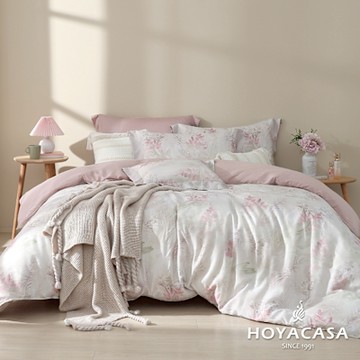 HOYACASA 加大抗菌天絲兩用被床包四件組-花羽