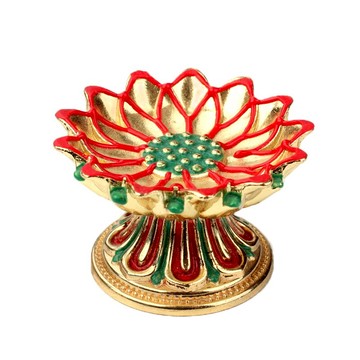 聚緣閣合金彩繪蓮花酥油燈底座家居擺件荷花燈座供奉用品