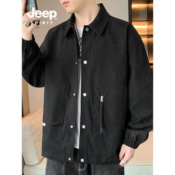 JEEP外套男春秋季2025新款潮流時尚百搭寬松翻領休閑夾克秋裝上衣