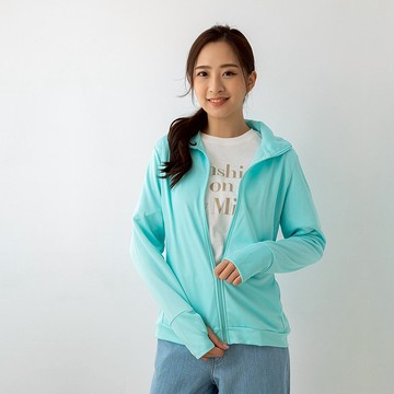 UPF50+吸濕排汗女防曬外套_立領湖綠