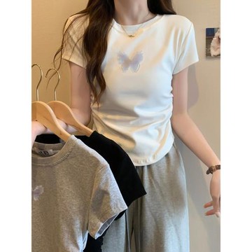 正肩甜辣印花短袖T恤女2026新款夏季大碼胖mm修身內搭打底衫上衣