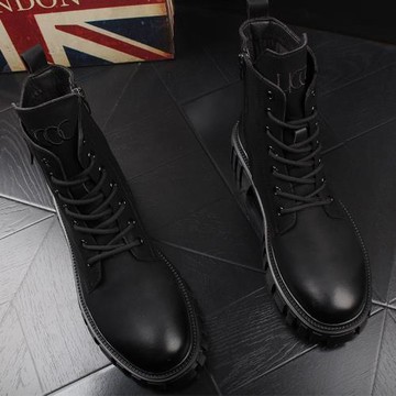 加絨保暖男士馬丁靴英倫高幫真皮男靴厚底韓版潮流皮靴圓頭潮男靴