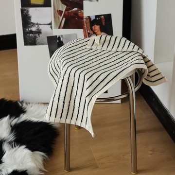 福笙超柔A類精梳棉法式簡約黑白條紋面巾浴巾浴室吸水毛巾