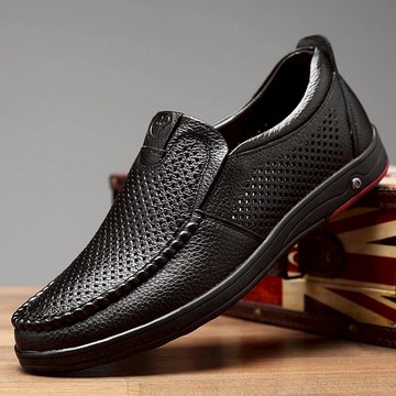 夏季男士真皮涼鞋夏天鏤空中老年人休閑不臭中年透氣皮鞋爸爸鞋子